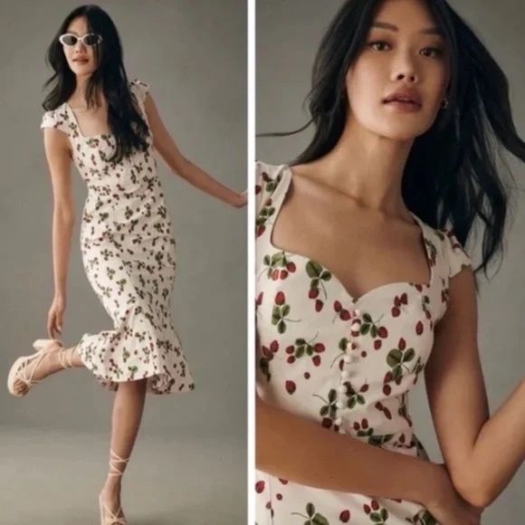 ***NWT Anthropologie Strawberry Cecily Fit and Flare Sweetheart Dress Small*** - Picture 1 of 7